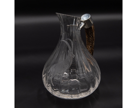 Wutschka Crystal pitcher with engraved stag horn handle