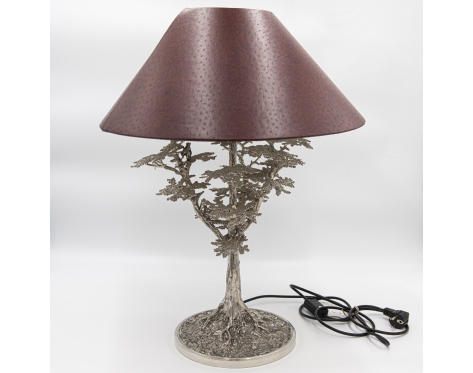 Wutschka Lampe Affenbrotbaum mit Straußenlederschirm